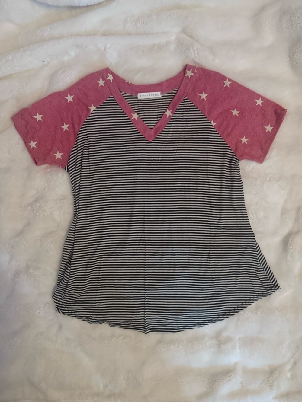 Chris & Carol Striped Short Sleeve Top in Red & Black Like New